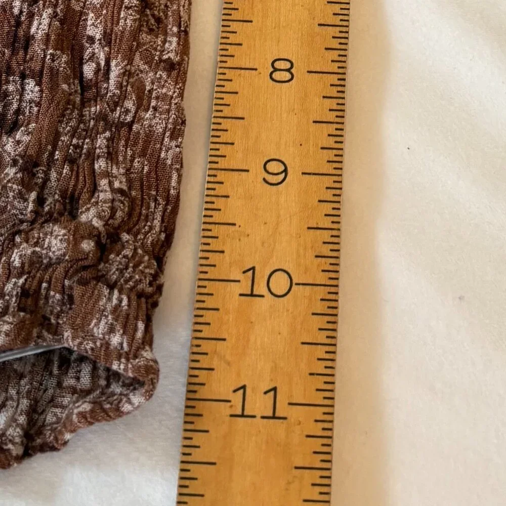 Brown Crinkle Textured Boho Chic Floral Dress by BE COOL, Size Medium - Picture 9 of 11